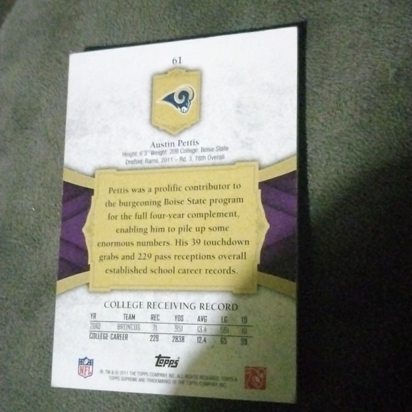 Austin Pettis rookie card 45/75 RARE FOOTBALL CARD !!! Rams - Picture 4 of 4